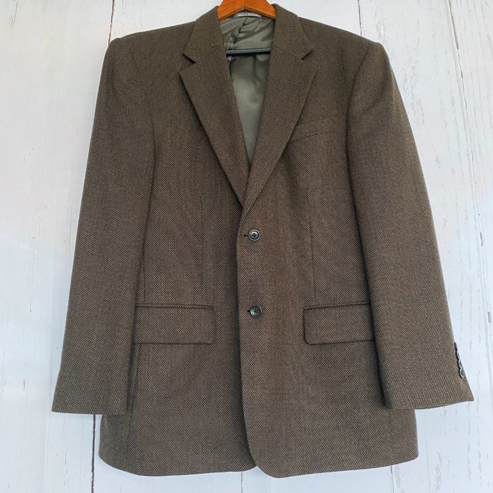 OSCAR DE LA RENTA Mens Brown Tweed Wool Blazer 44R